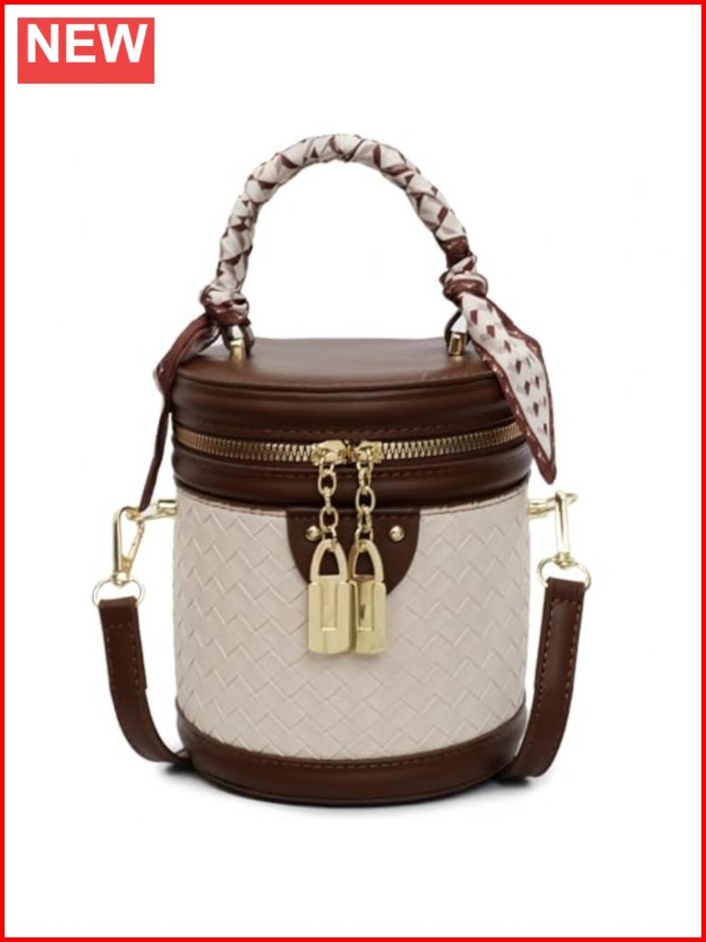 Woven Vegan Leather Mini Bucket Crossbody Bag with Round Handle